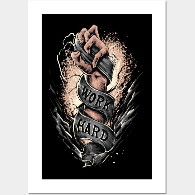 Work hard - motivational - rising hand illustration Wall Art by Teefold